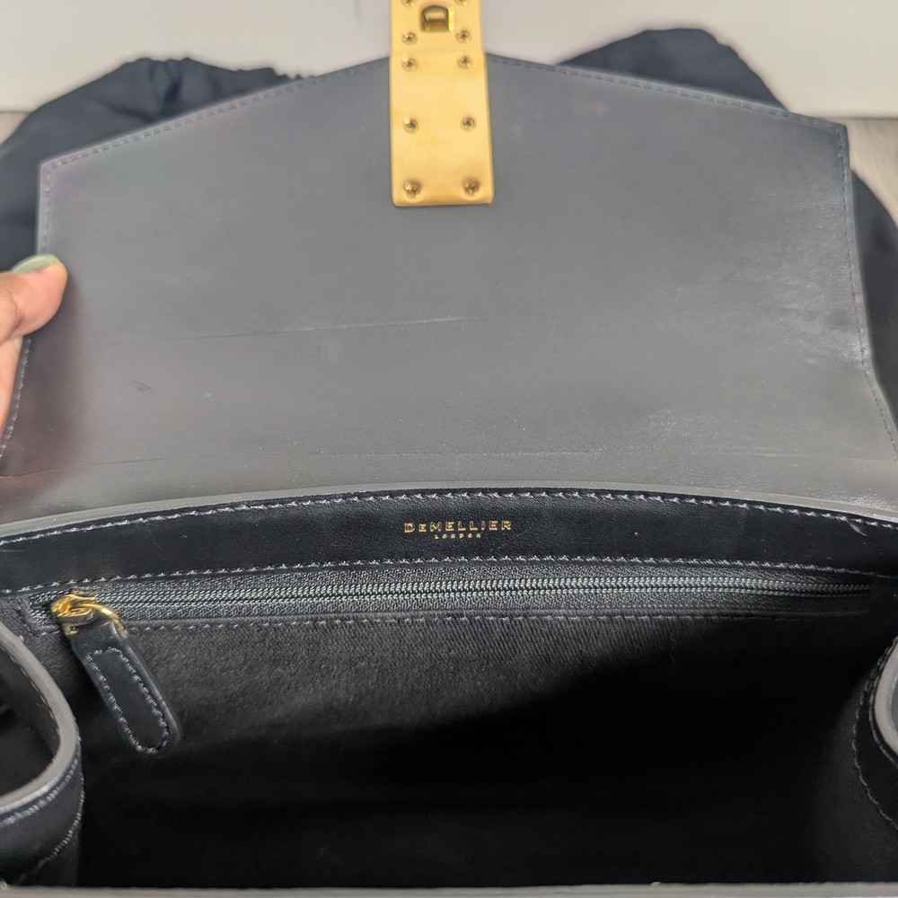 DeMellier Midi Montreal Black Leather Top Handle Bag with Gold Hardware - Picture 11 of 16